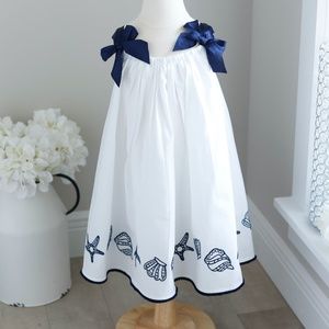 White and Navy 100% Cotton Sundress Nautical Girl's Designer Couture NWT